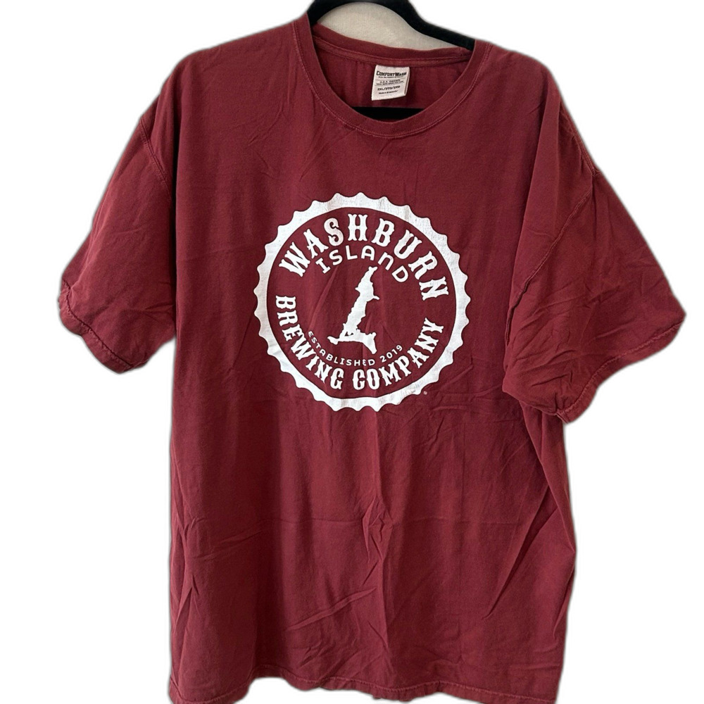 Comfort Wash T-Shirt Men's Size 2XL Color Burgandy Washburn Island Brewing Co